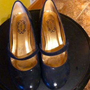 Strappy blue kitten heels